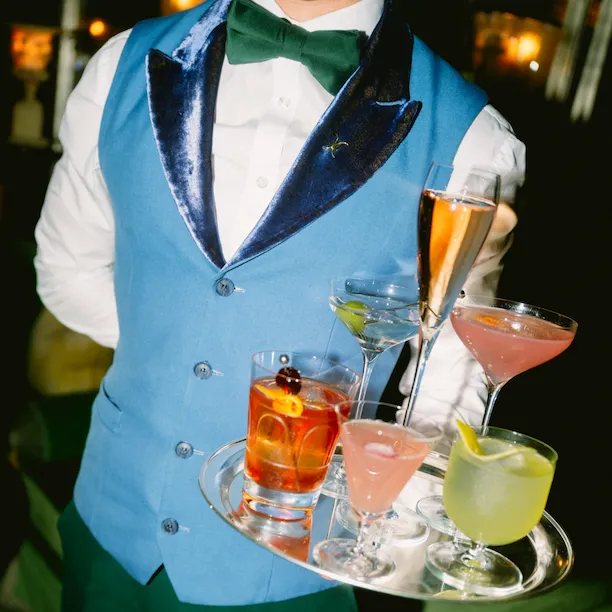 The Dorchester - Vesper Bar - Cocktails on Tray with Server