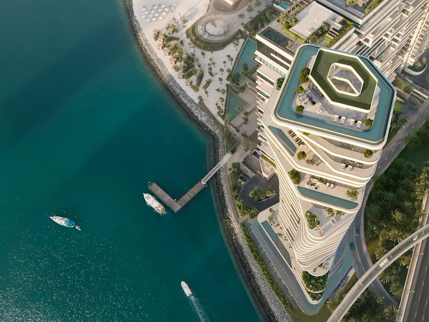 AVA at Palm Jumeirah bird's eye view of building and water jetty