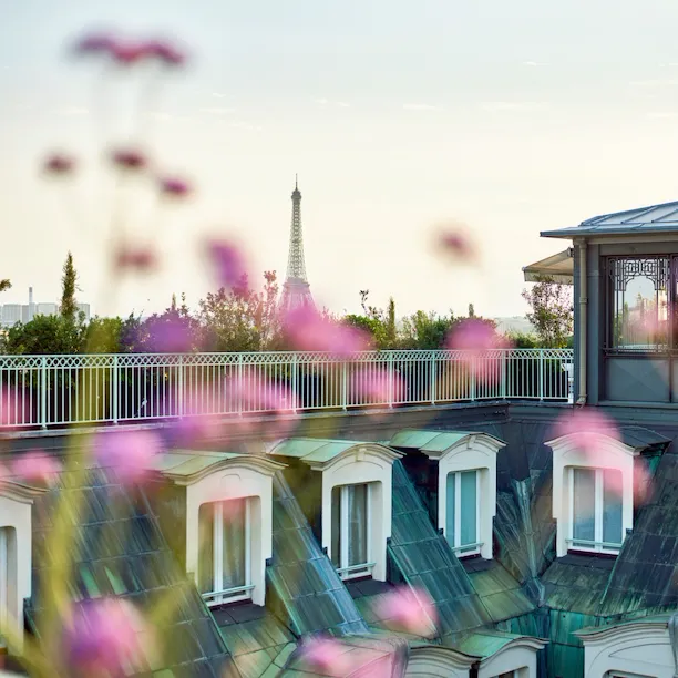 View of Eiffel Tower from Belle Etoile suite rooftop at Le Meurice, Paris