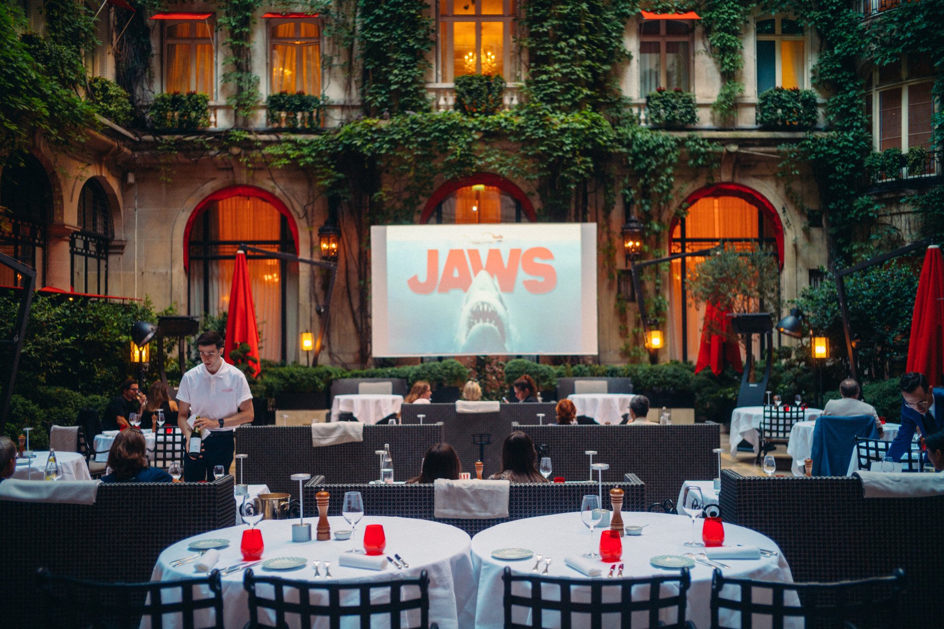 Jaws projection at La Cour Jardin at the Hôtel Plaza Athénée, Paris 