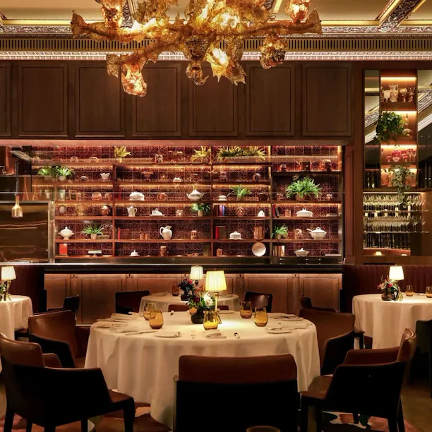 The Grill at The Dorchester interiors in warm lighting