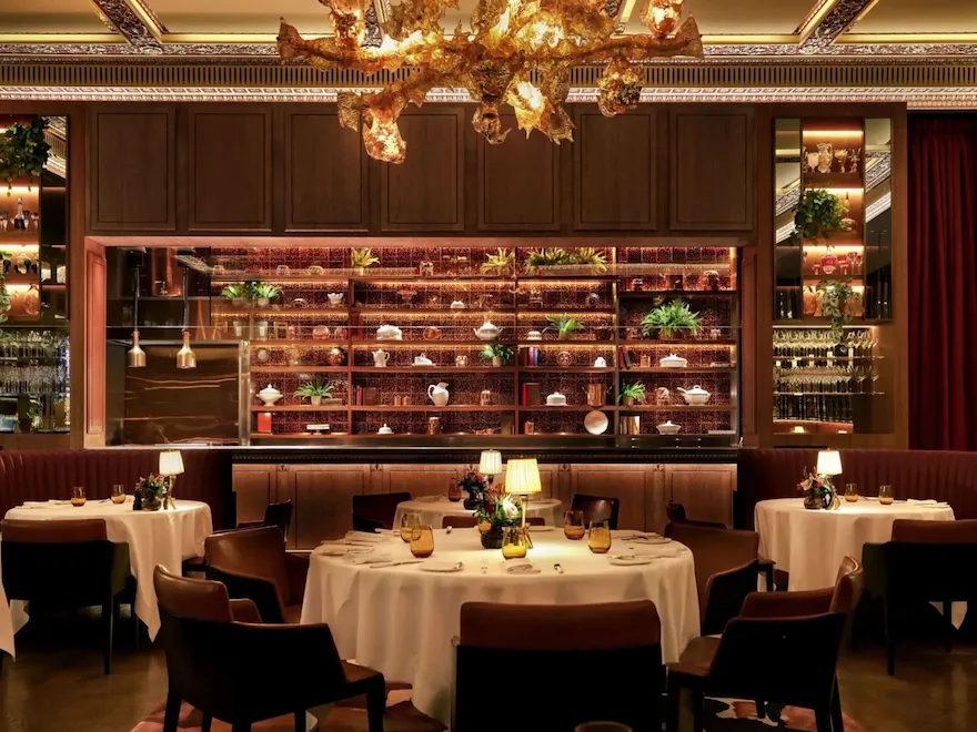 The Grill at The Dorchester interiors in warm lighting