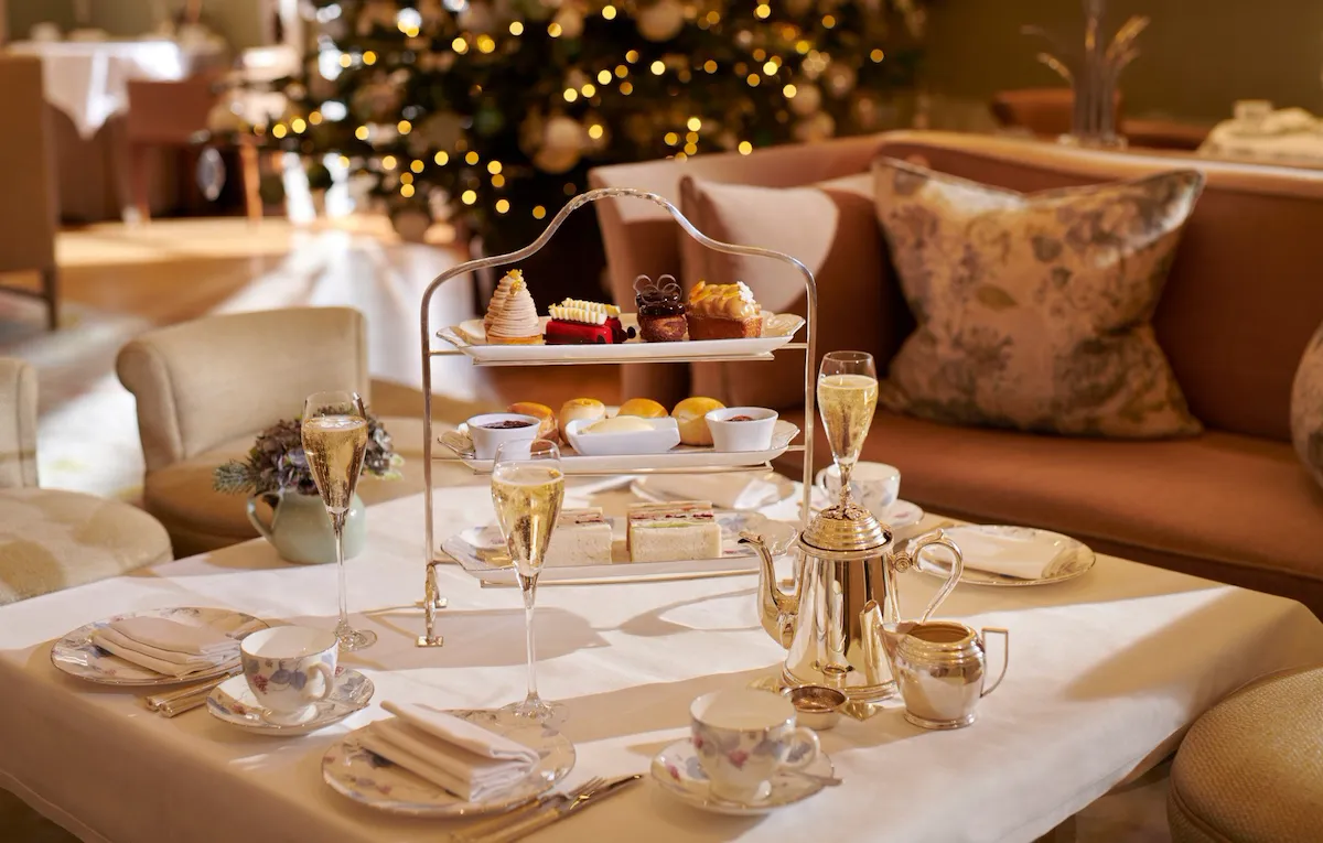 Festive afternoon tea in the Drawing room at Coworth Park.