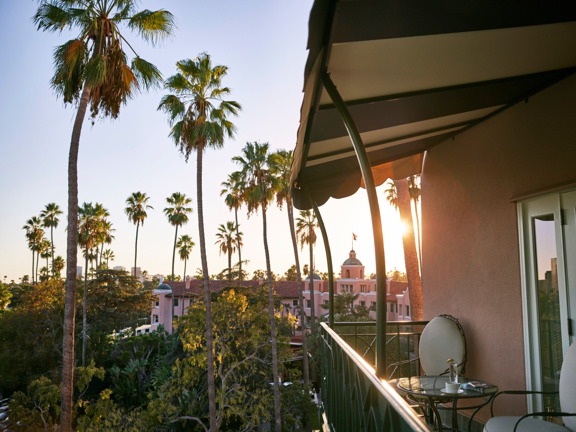 Sunset from a patio of a Beverly Hills Hotel suite, Los Angeles