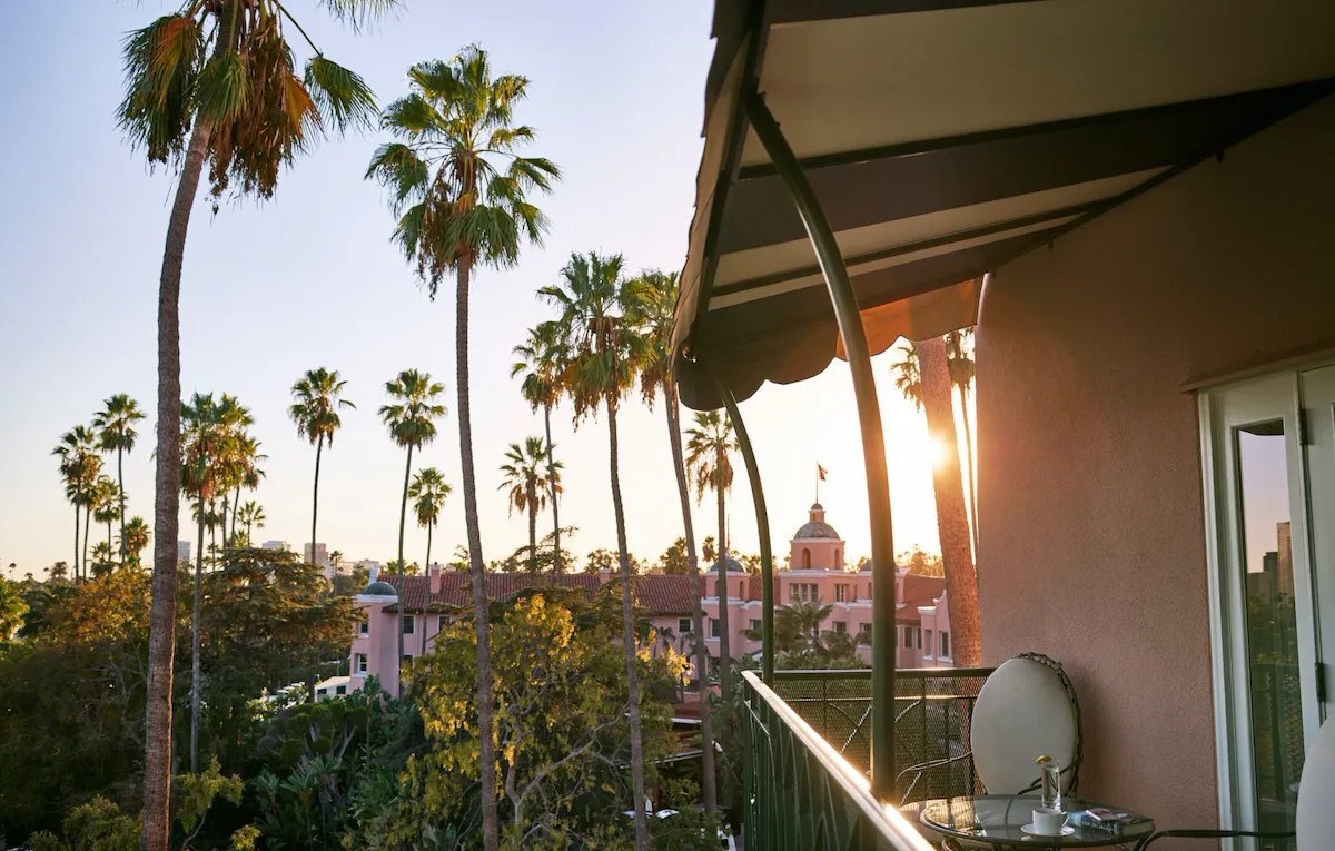Sunset from a patio of a Beverly Hills Hotel suite, Los Angeles