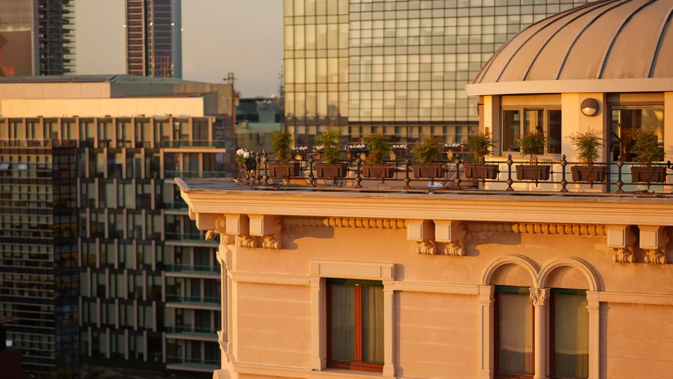 View of Club 10 terrace from afar at sunset