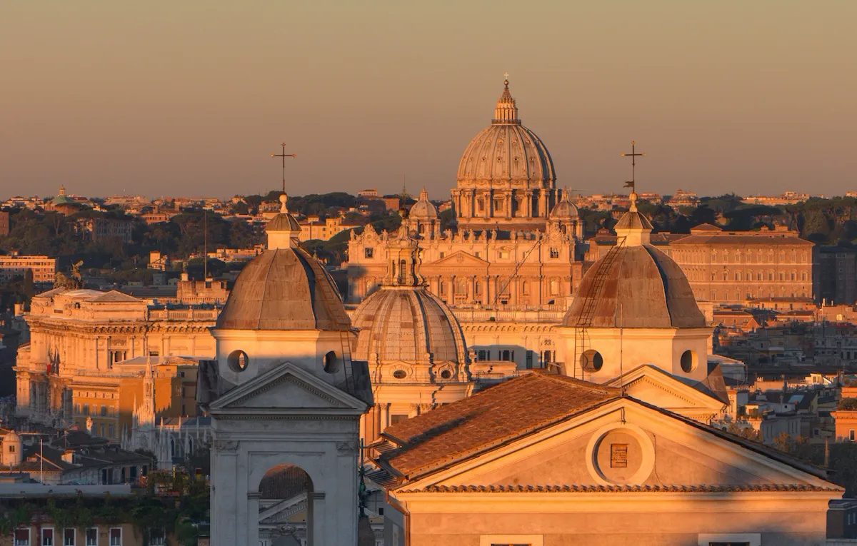 Sunset view of Rome and St Peter's Basilica