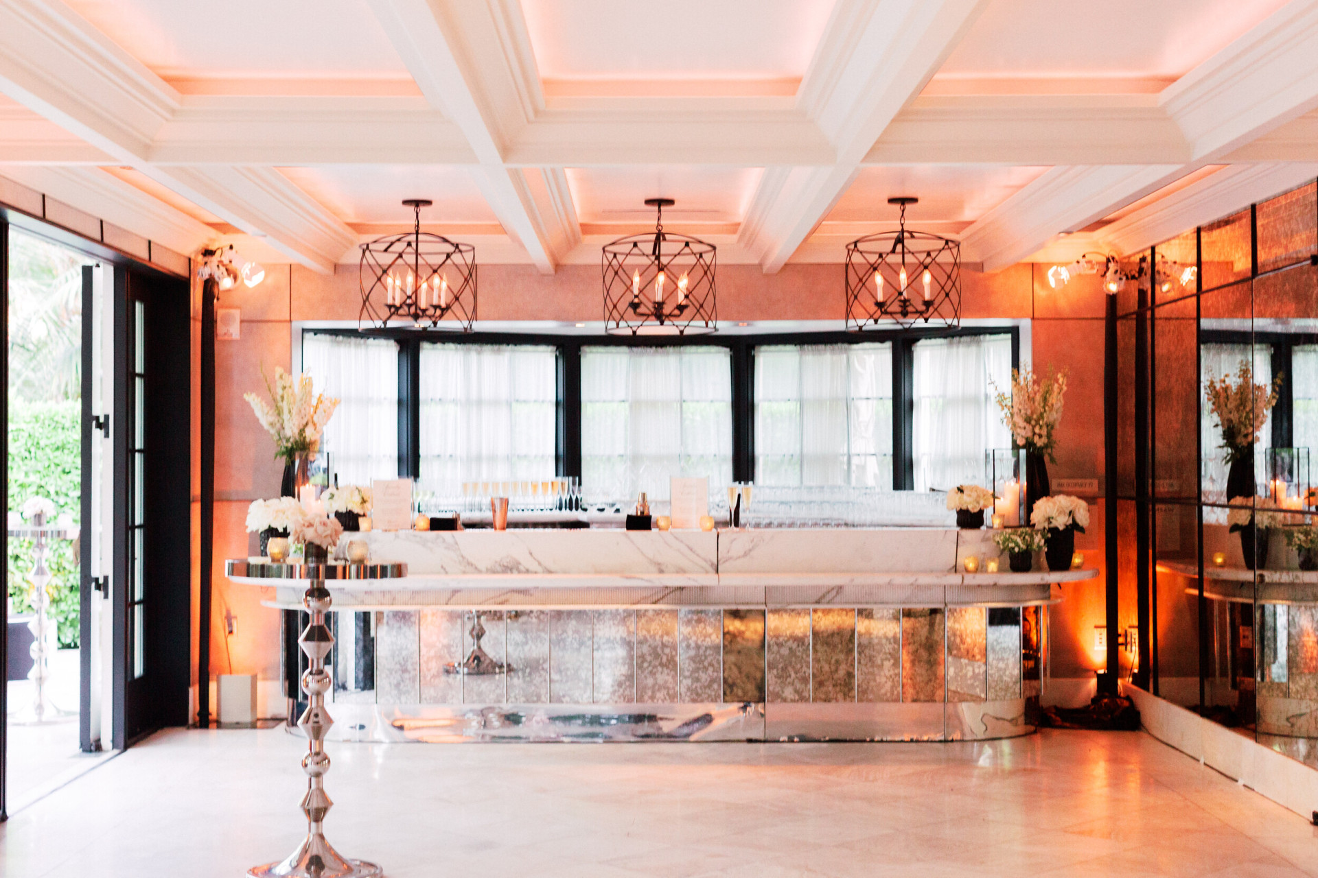 Wedding bar set up in foyer at Hotel Bel-Air, Los Angeles