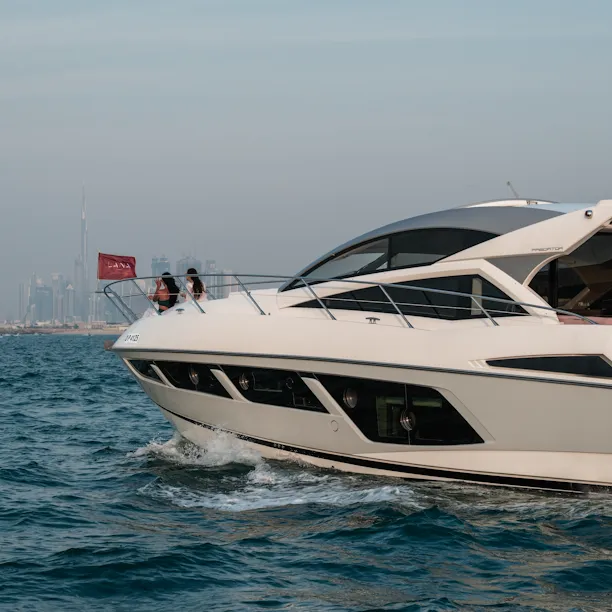 The Lana boat with the Dubai skyline