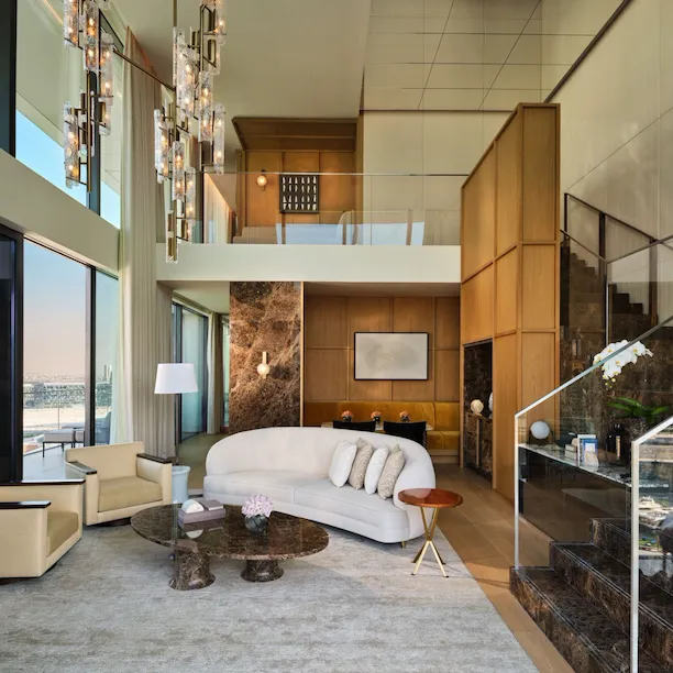 Marina duplex suite double height living room interior