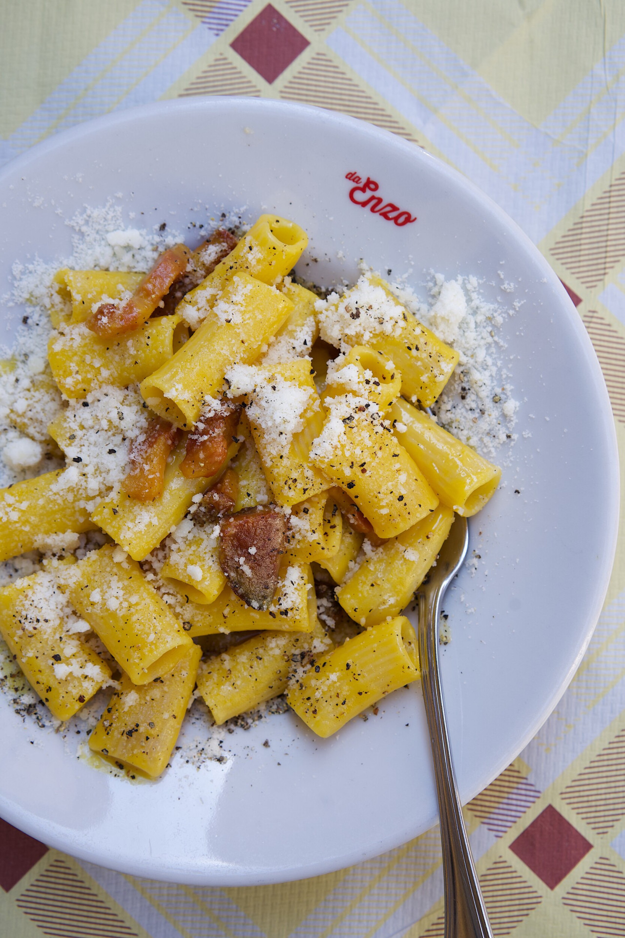 Food shot of Carbonara, traditional Roman pasta
