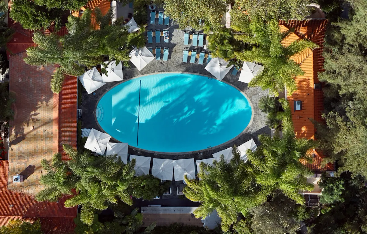 Aerial view of main pool area at Hotel Bel-Air
