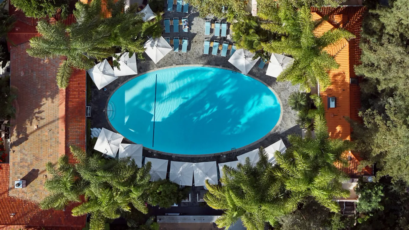 Aerial view of main pool area at Hotel Bel-Air