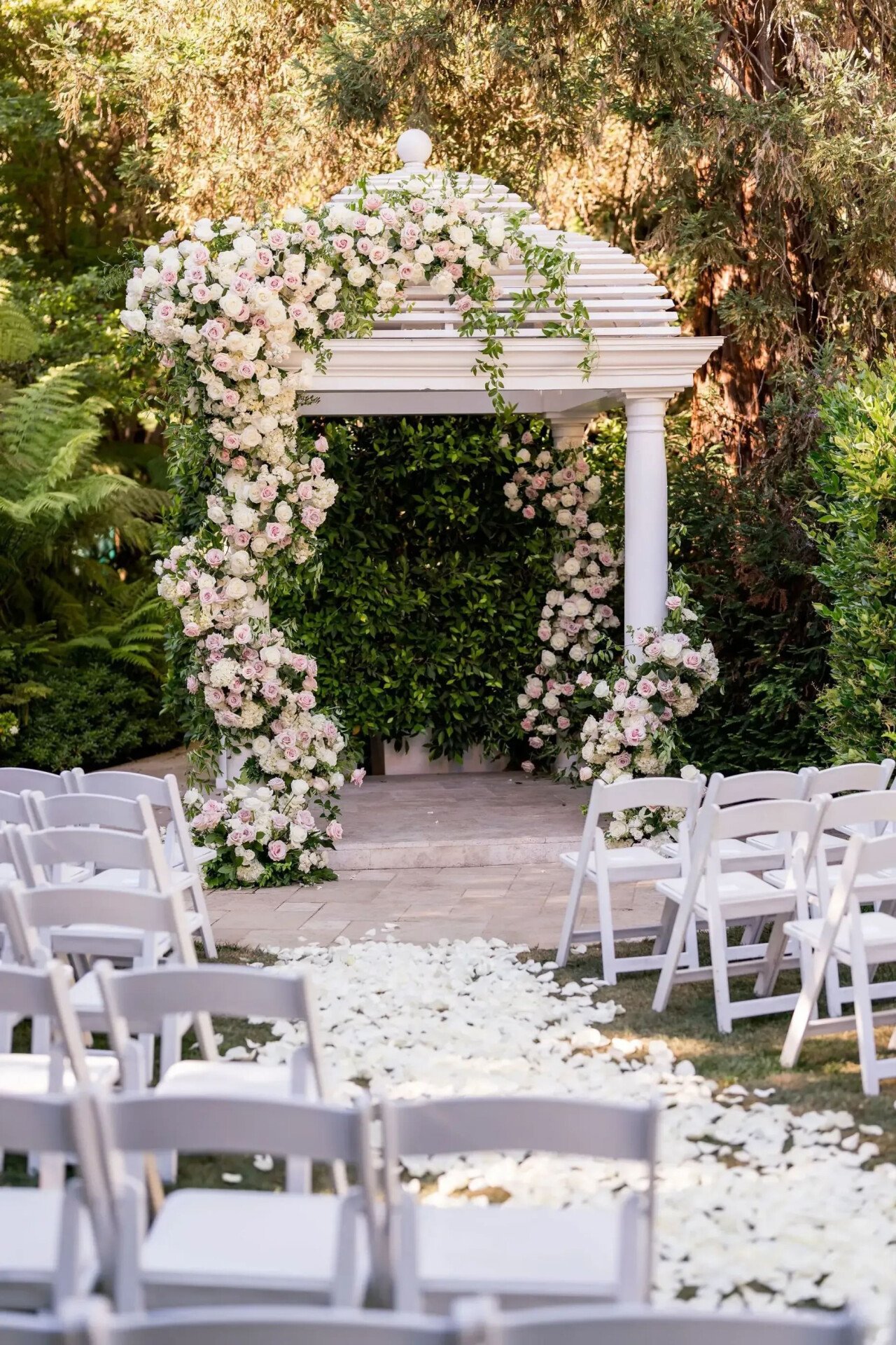 Swan Lake gazebo decorated in white flowers