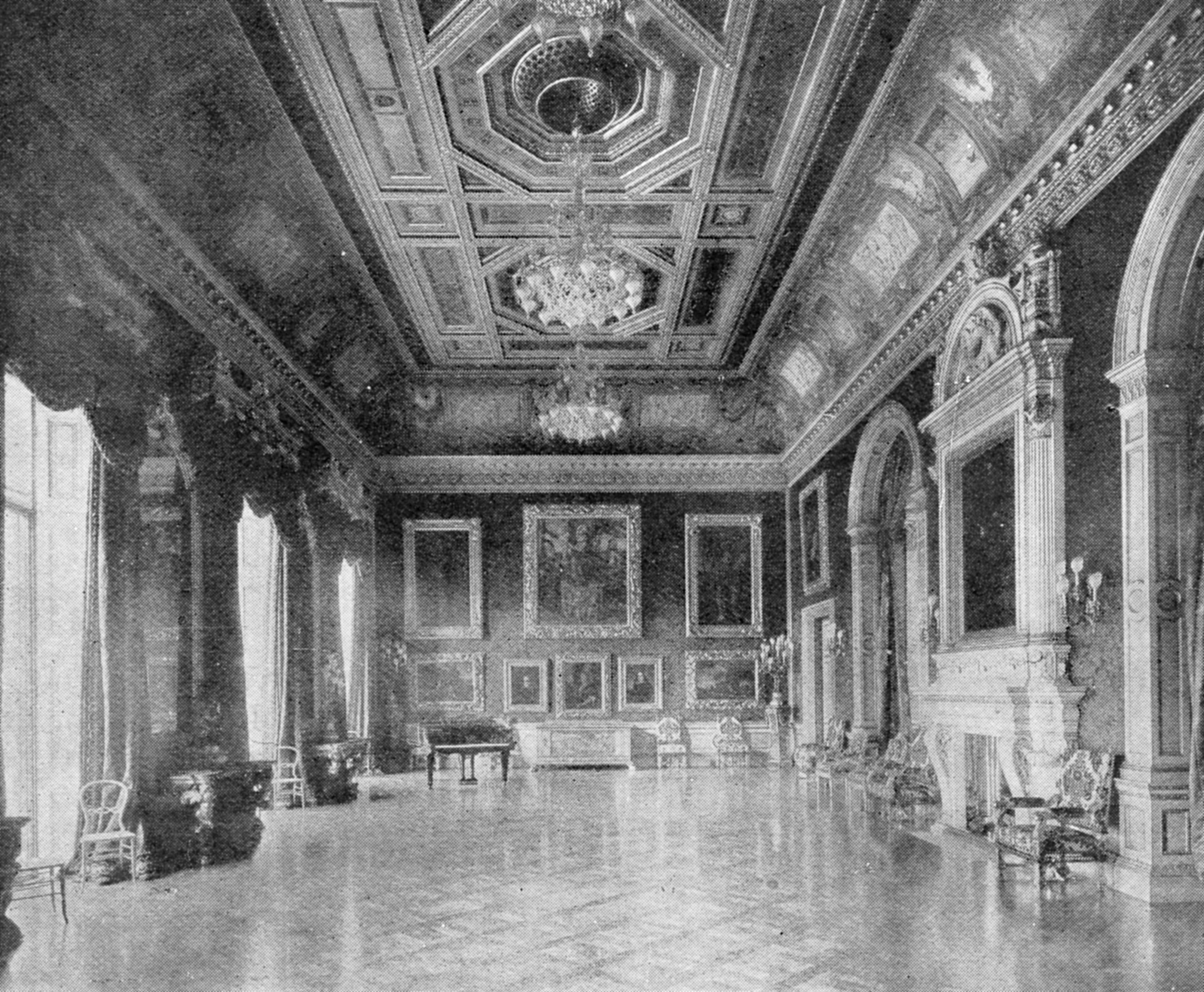 Black and white image of grand salon salon of Dorchester House in 1853