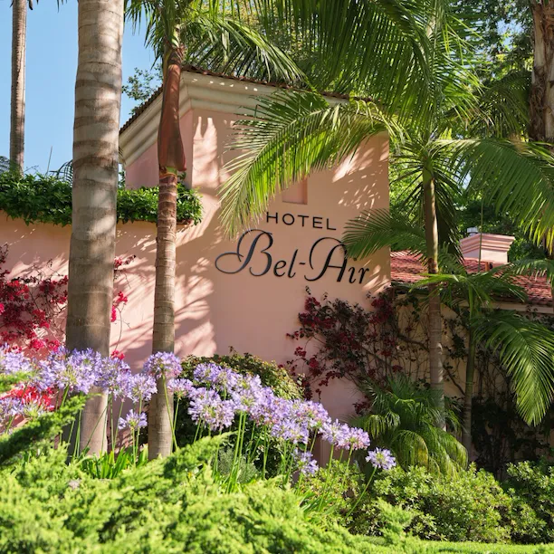 Exterior signage at Hotel Bel-Air, Los Angeles