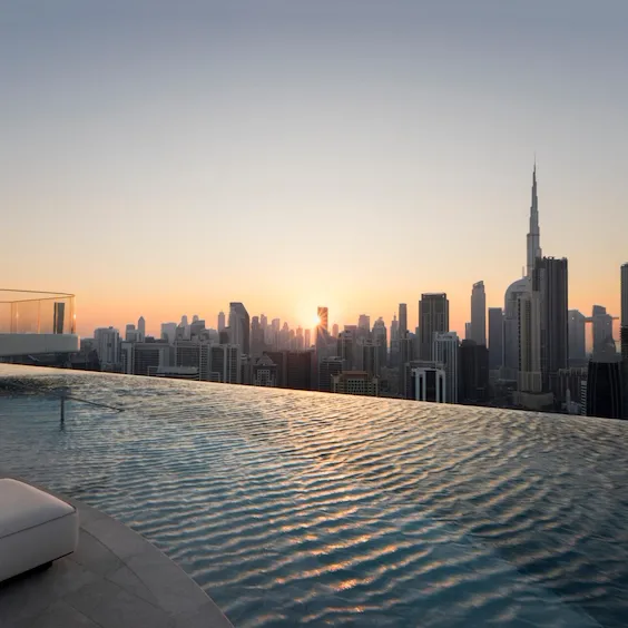 High Society, pool details with view at The Lana - Dorchester Collection