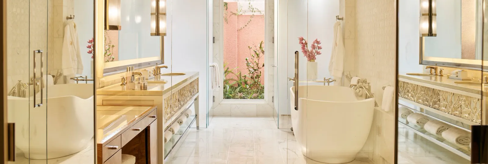 Master bathroom in presidential Bungalow 24A at The Beverly Hills Hotel