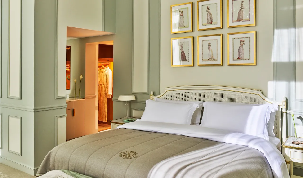 Bedroom of a superior suite at Le Meurice, Paris.