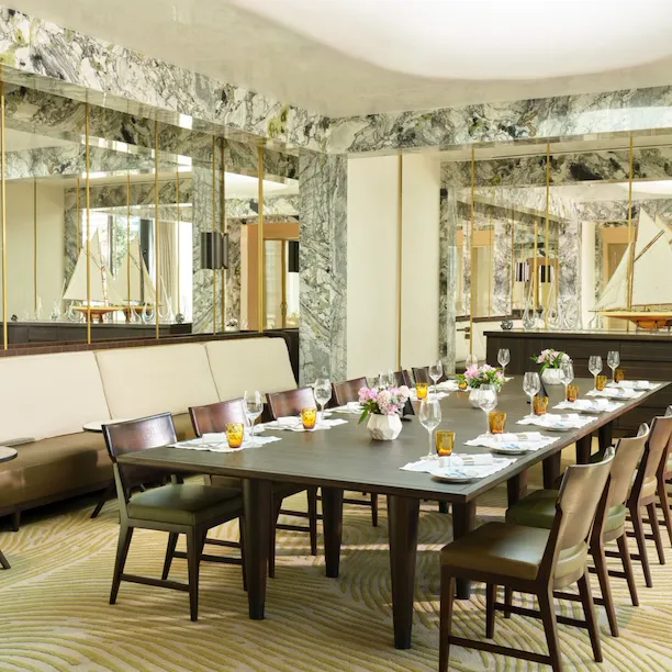 Private dining room set up at Riviera by Jean Imbert at The Lana - Dorchester Collection