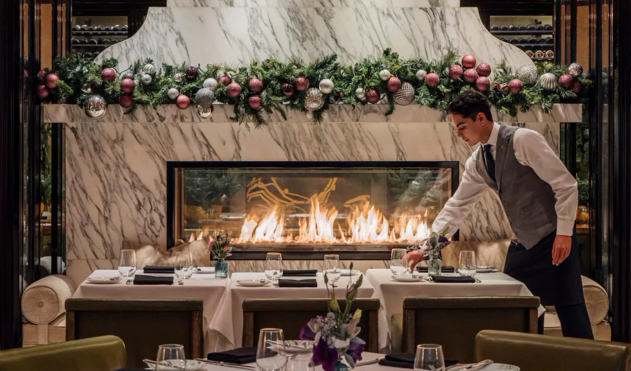 The restaurant at Hotel Bel-Air interior with festive decorations