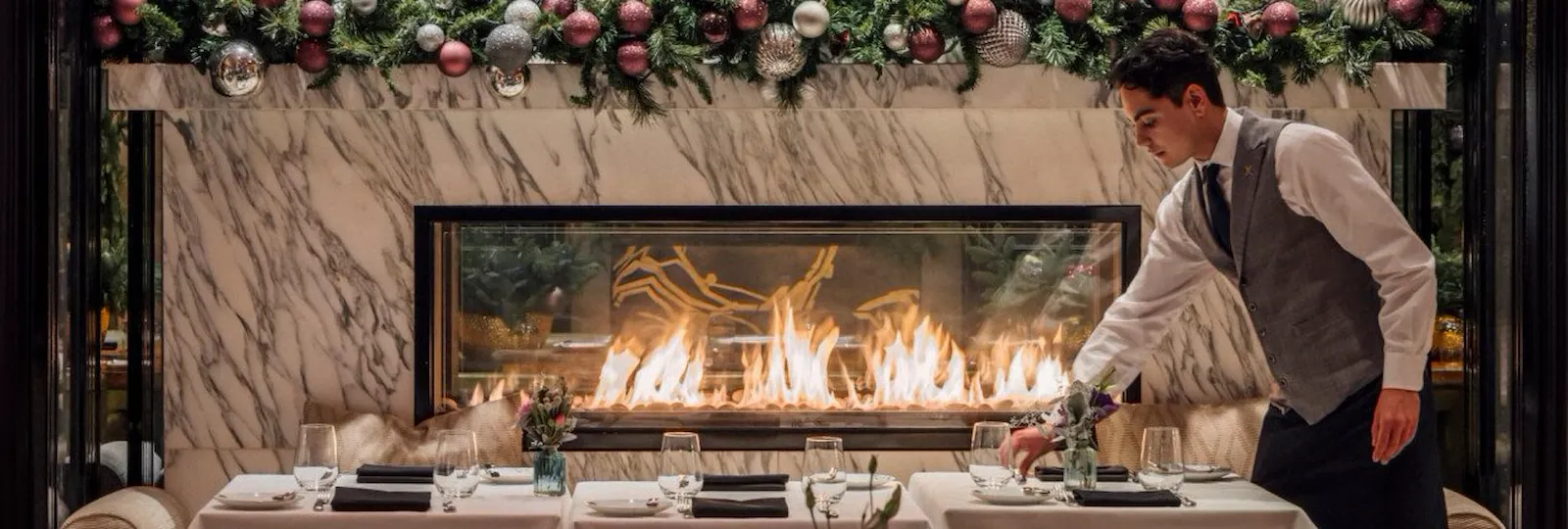 The restaurant at Hotel Bel-Air interior with festive decorations