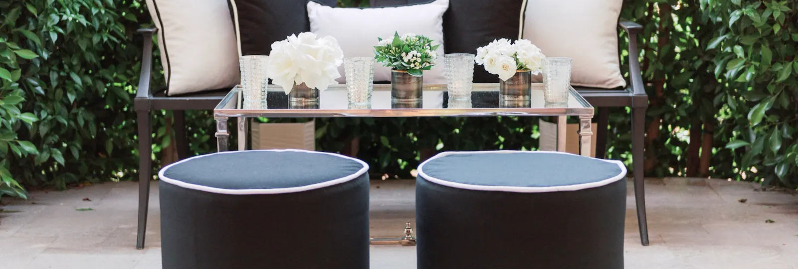 Seating area on ballroom courtyard at Hotel Bel-Air, Los Angeles