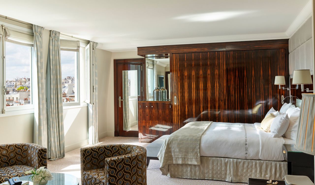 Bed in the Signature Eiffel Suite at the Hotel Plaza Athénée