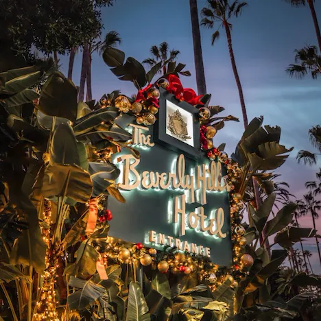 Front entrance sign with festive decorations