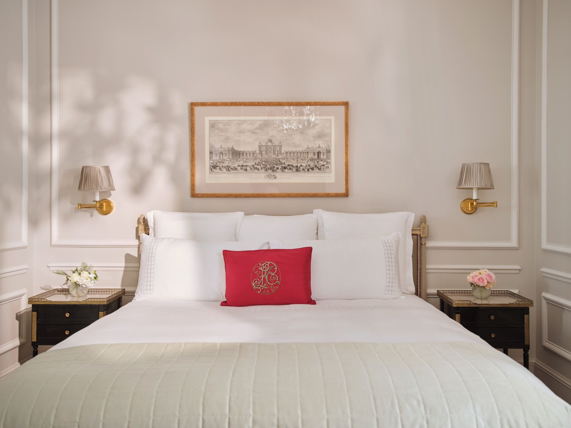 This is the bed of the Superior Suite #218 at the Plaza Athénée.