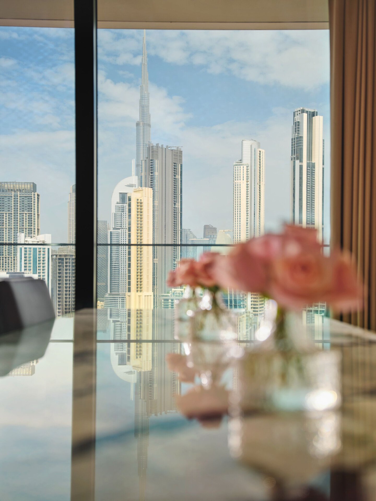 Images depicting The Lana Suite including living spaces, wardrobe and bathroom at The Lana, Dorchester Collection, Dubai.