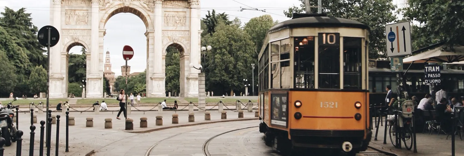 Arco della Pace with a view of a tram
