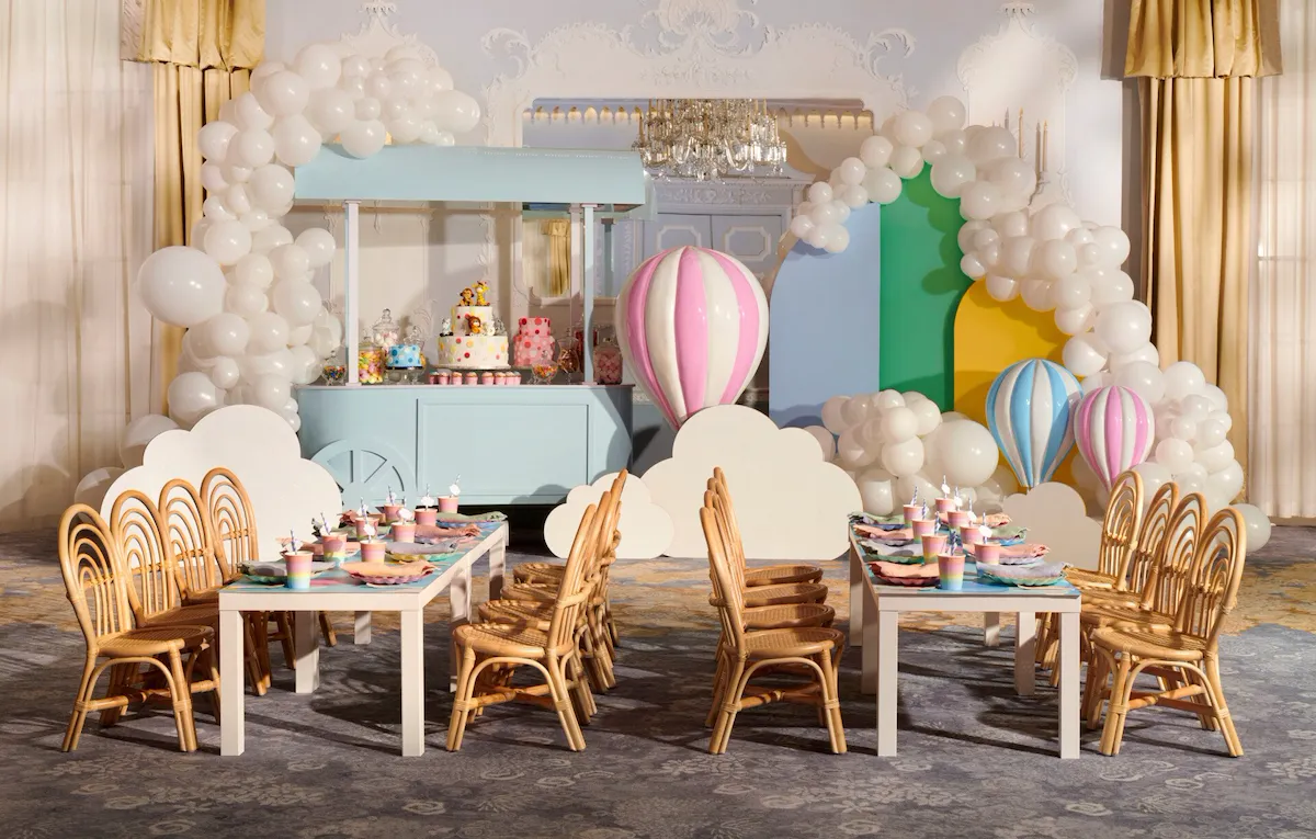 Cloud and hot air balloon themed Children's Party in the Orchid at The Dorchester