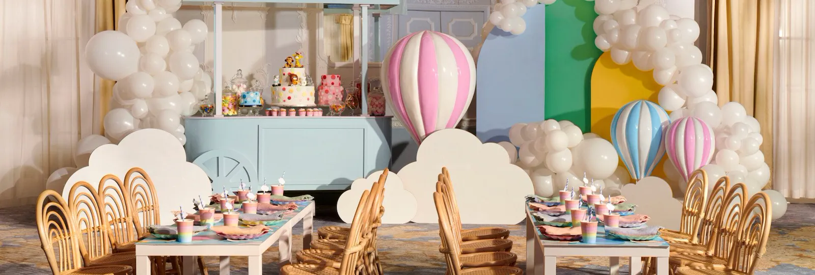 Cloud and hot air balloon themed Children's Party in the Orchid at The Dorchester