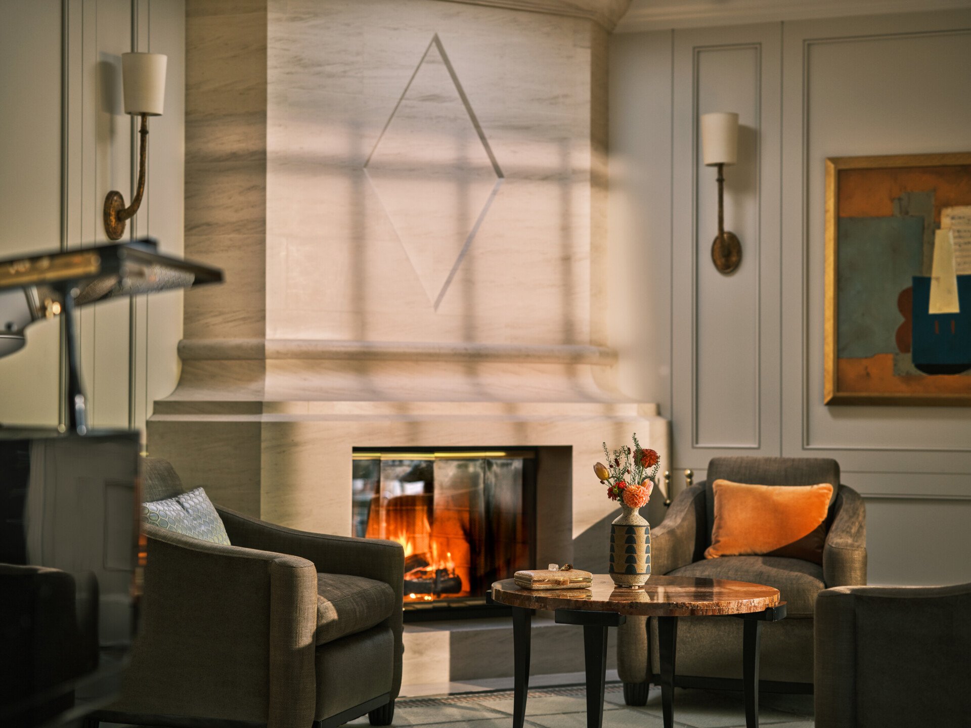 Bungalow 8 living room fireplace 