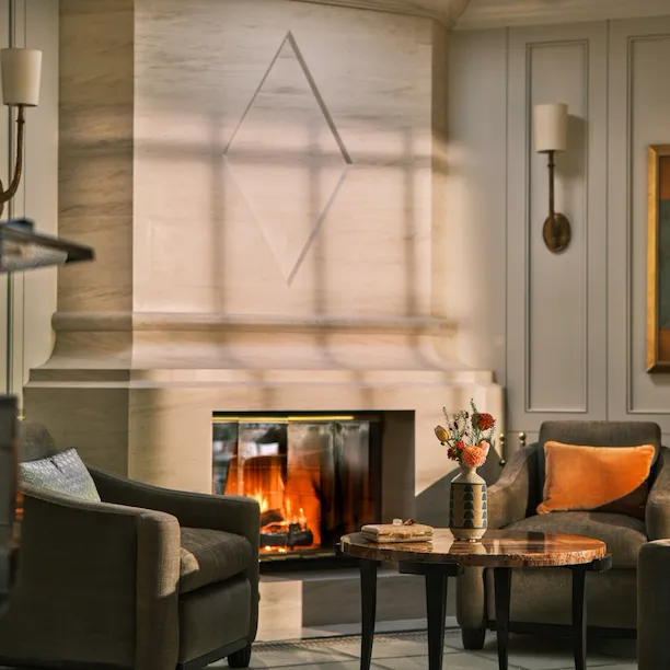 Bungalow 8 living room fireplace