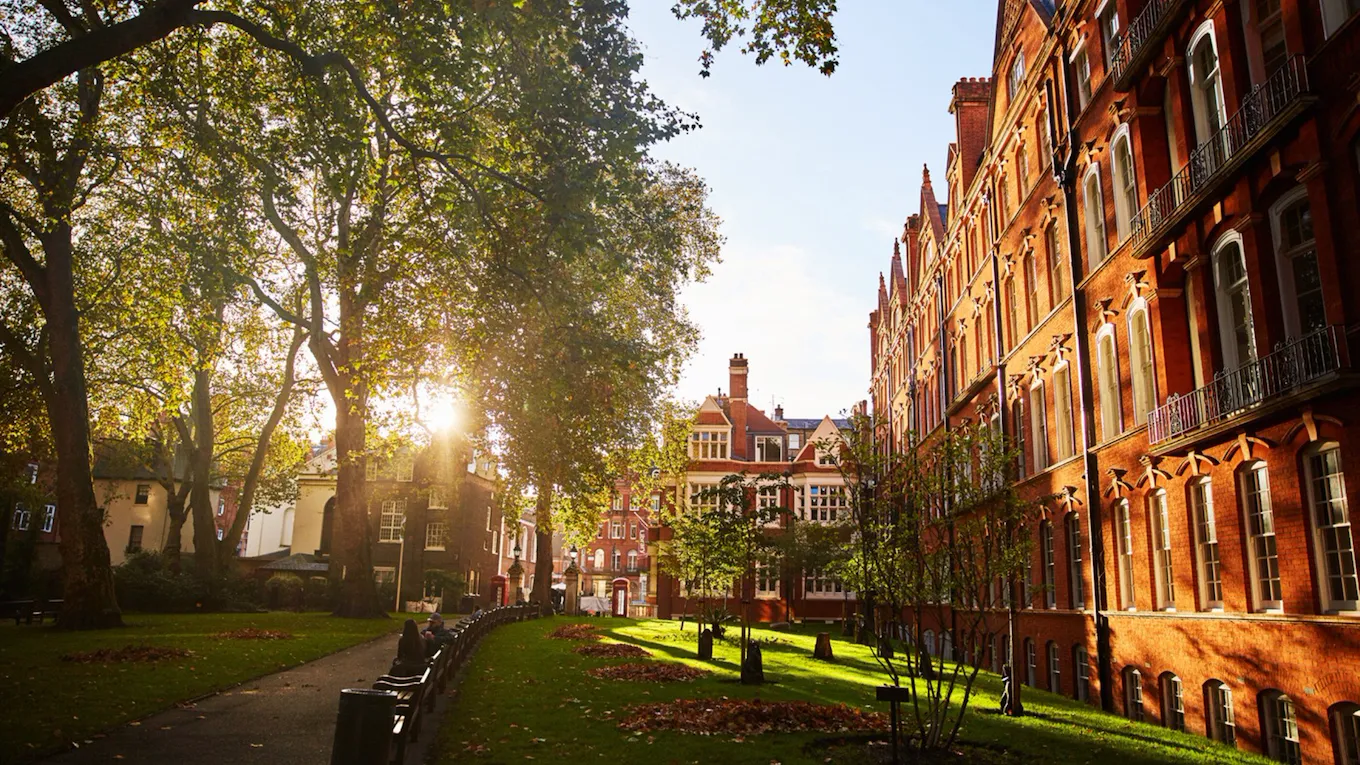 Sunny Mount Street Gardens in Autumn, London