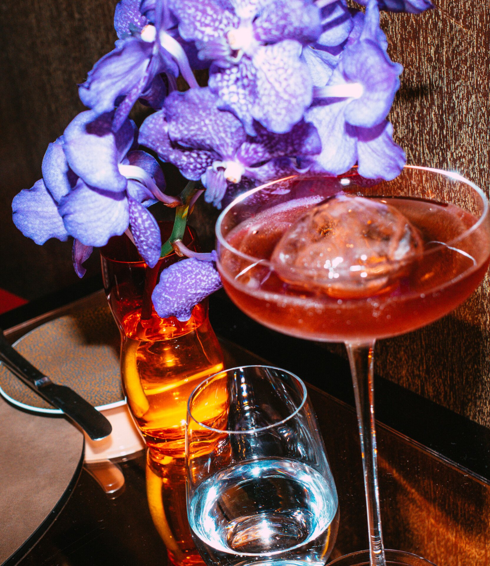 Flower arrangement and cocktail