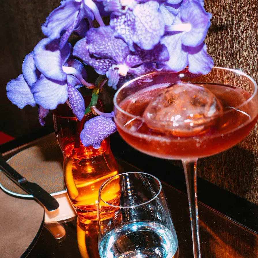 Flower arrangement and cocktail