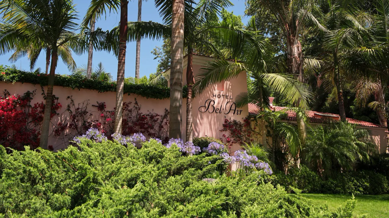 Exterior signage at Hotel Bel-Air, Los Angeles