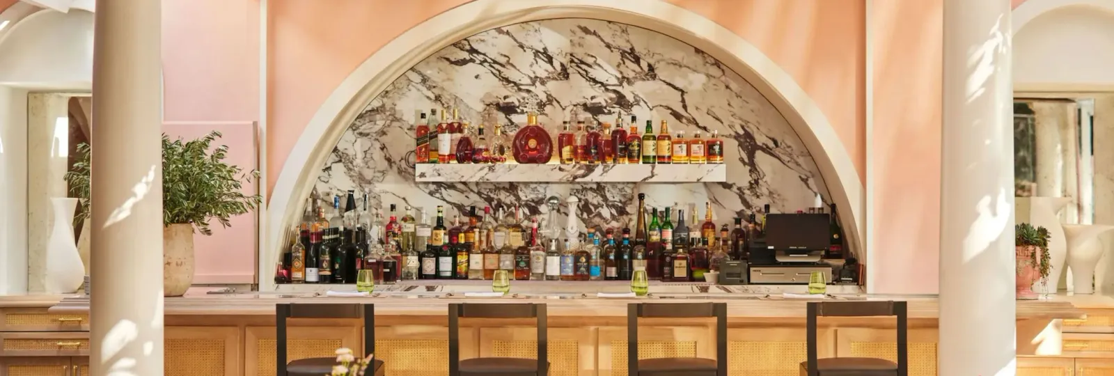The bar under the bougainvillea in The Restaurant at Hotel Bel-Air