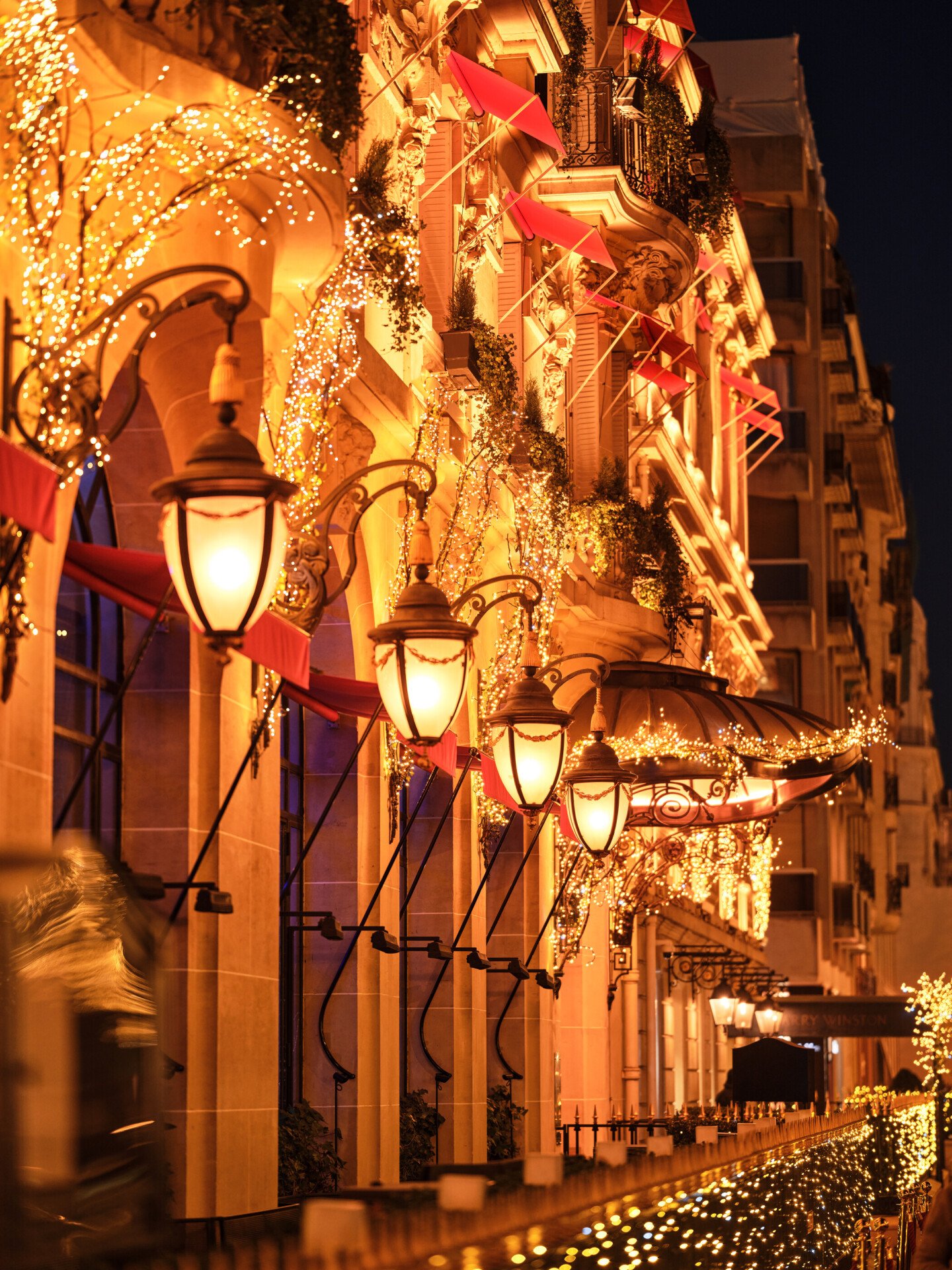 Picture of the facade during Christmas.