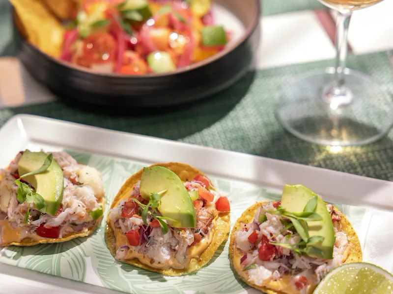 Artisan tacos served poolside at Cabana Cafe