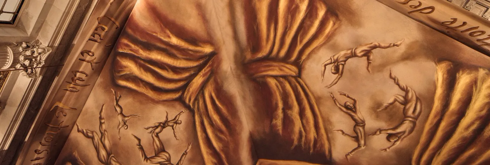 Zoom on a corner of the painting made by Ara Starck highlighting on the ceiling of the restaurant Le Dali, at Le Meurice, Paris