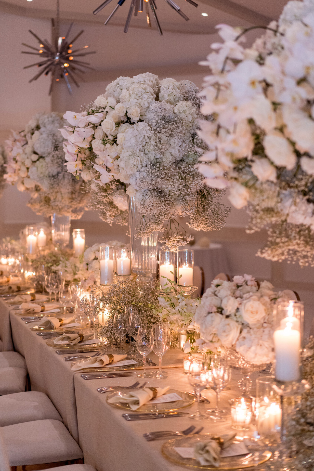 Elegant table top decoration close up detail of wedding at Hotel Bel-Air