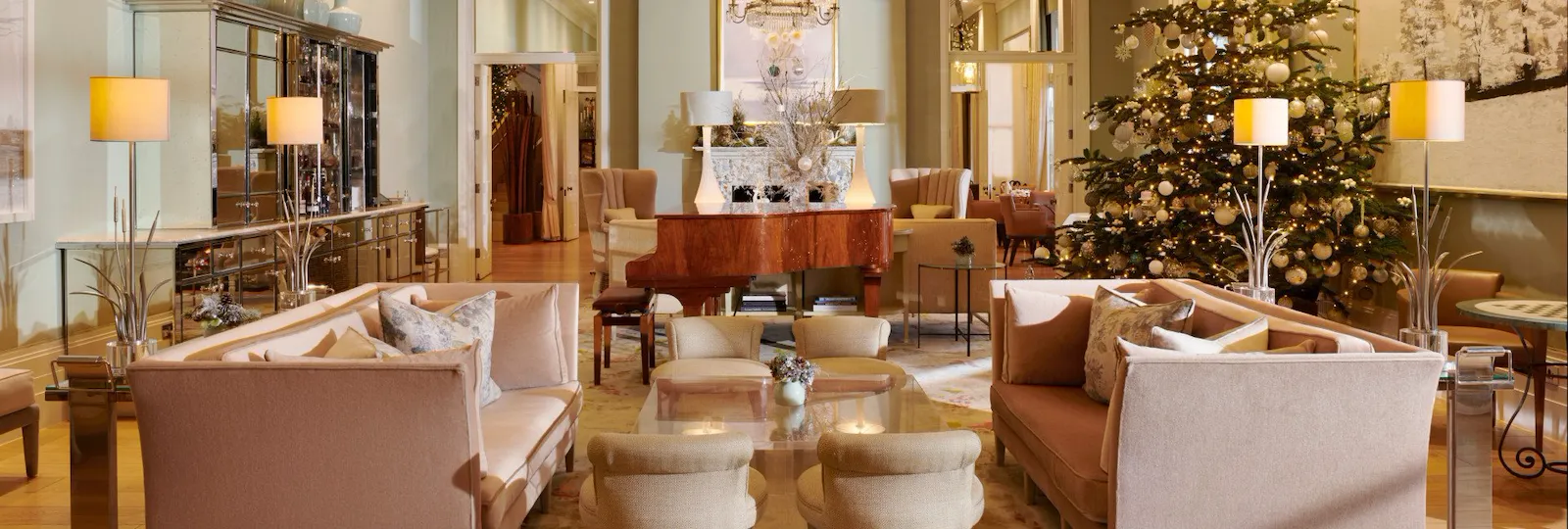 The Drawing Room dressed for Christmas at Coworth Park.