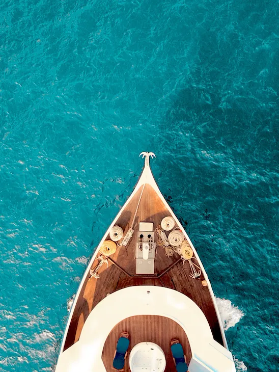 Yacht bow shot from above