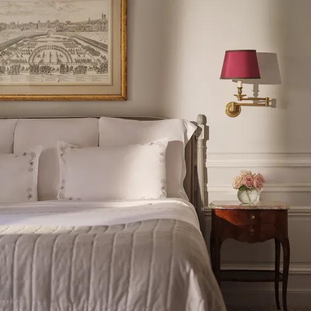 This is the bed in Junior Suite #532 at the Plaza Athénée.