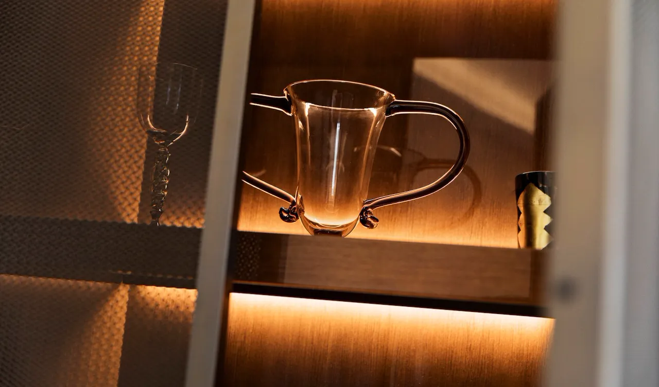 Murano glass vase inside cupboard at Hotel Eden, Rome