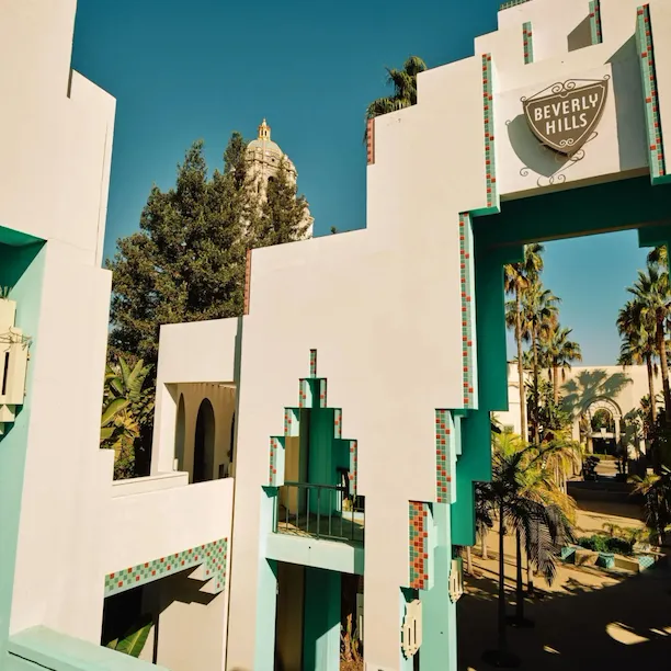 Civic Center's architectural exterior in Beverly Hills